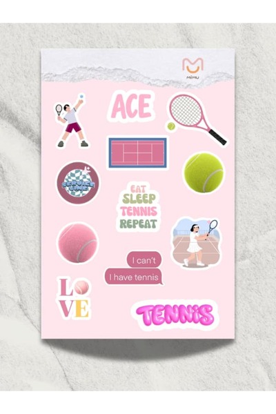 mimushop Mimu Tenis Sticker Seti 12'li - Laptop ve Matara Dekoratif Sticker