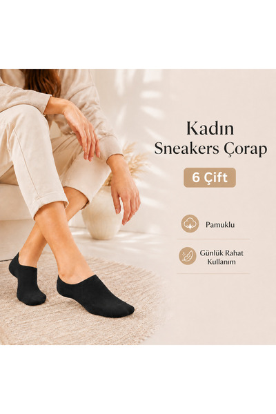 Kadın Sneakers Çorap 6 Çift Pamuklu Görünmez Bilek Altı Günlük Rahat Çorap