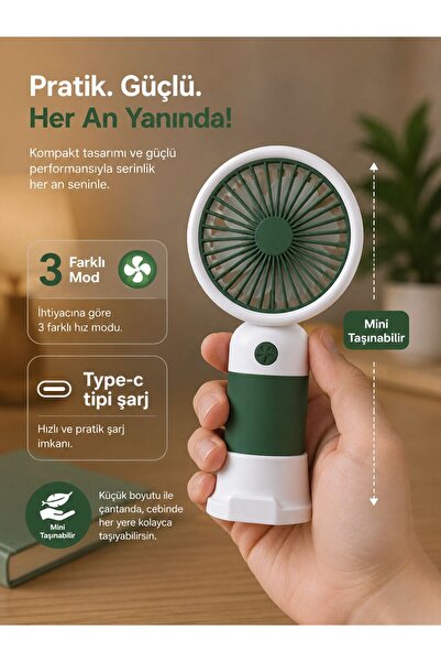 BERHAT USB Şarlı El Fanı - Mini Taşınabilir Fan - Telefon Standlı Vantilatör ...