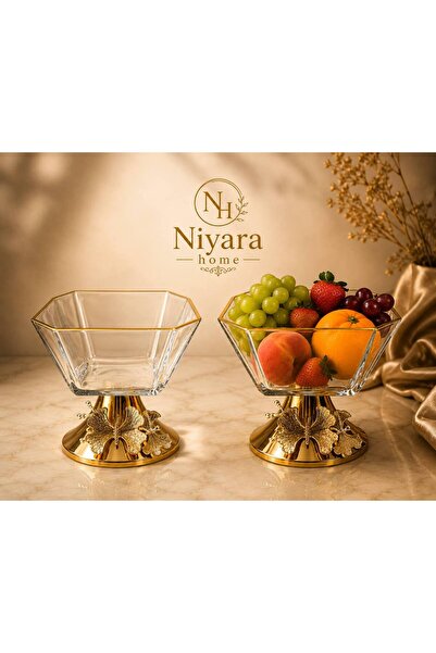 Niyara home Fruit Bowl with Metal Legs and Glass Rim