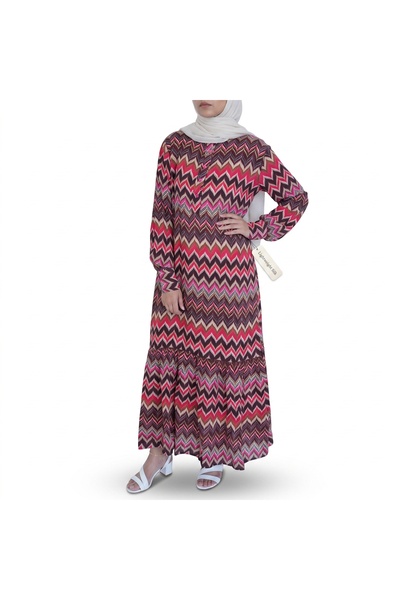 Dakakeen Concept Spring Chevron Dress – Elegant Light Silk Zigzag Pattern Flo...