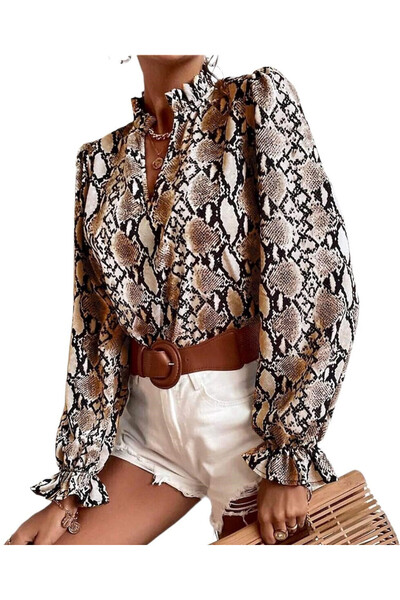 Woman's Fashion Γυναικεία Μακρυμάνικη Καφέ Μπλούζα