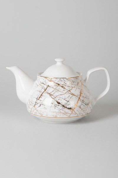 İpek Porselen 650 ml Porcelain Teapot Marble Patterned Tea Pot Stylish and Mo...