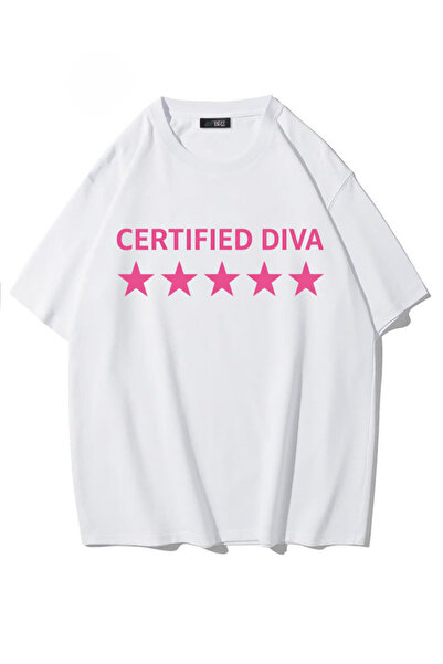 BRZ COLLECTION تي شيرت للجنسين مقاس كبير من نوع Certified Diva (أبيض)