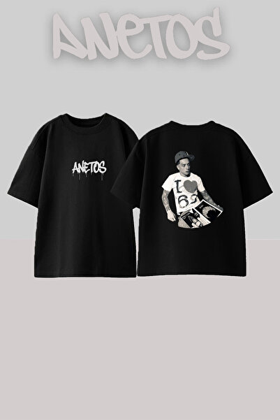 Anetos Μαύρο μπλουζάκι Tekashi 6ix9ine με στάμπα σχεδίου Unisex Oversize