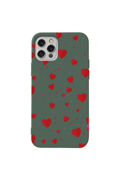 Other Apple iPhone 12 Pro Max Dot hearts Dark Green Colored Silicone TPU Θήκη