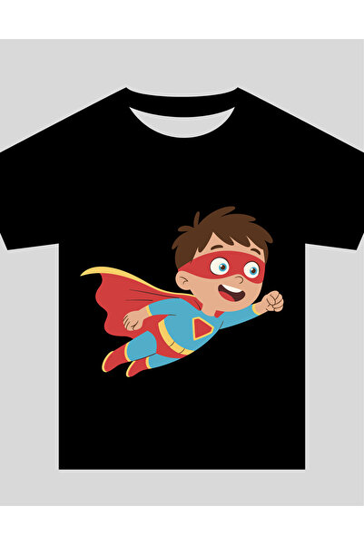 TİMİSİVA Children's Printed Crew Neck Short Sleeve Black T-Shirt