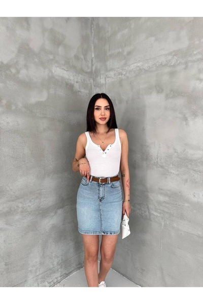 Jöns Butik Women's Light Blue High Waist Mini Denim Jean Skirt