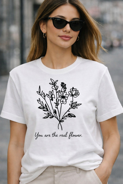 Oceanwear Floral Printed Short Sleeve Plain Women's White Tshirt