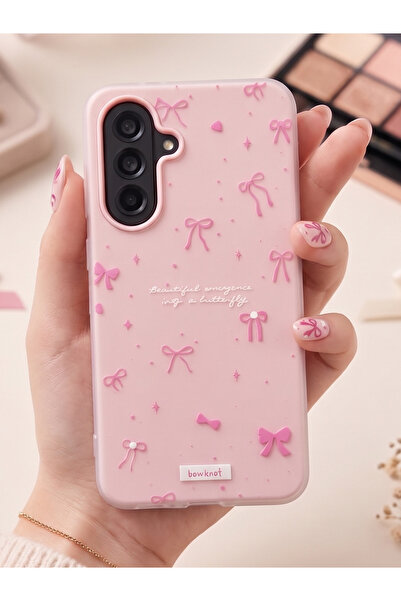Rivor Samsung Galaxy A36 Uyumlu Kılıf Pembe 3D Kurdeleli Fiyonk Desenli Kamer...