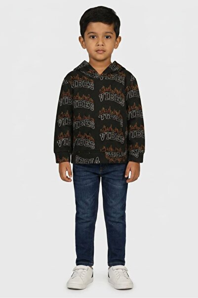 Brooklyn Toddlers Boy Hooded Neck Long Sleeve Graphic Print Sweatshirt, Black