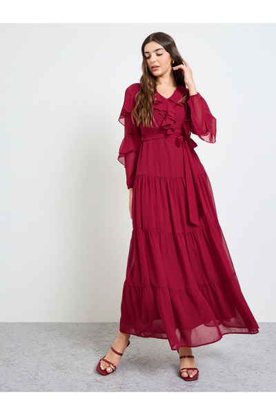 Styli Red Ruffled Tiered Maxi Dress