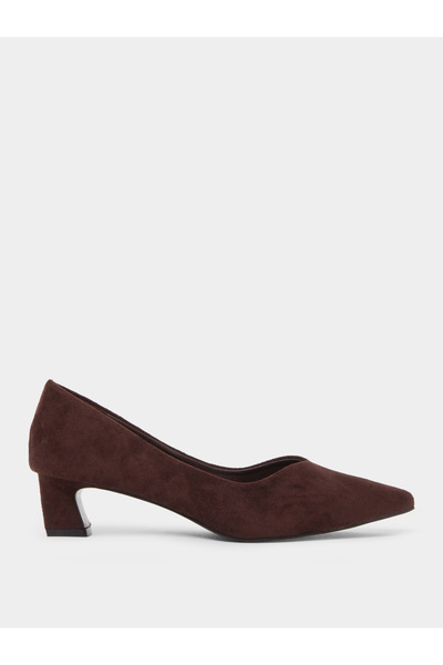 Styli Brown Pointed Toe Block Heel Court Shoes