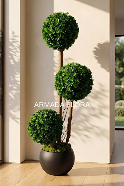 Armada Flora UV Dayanımlı Yapay 3'lü Şimşir Top Ağacı 150 cm 35 cm Çap 27x33 ...