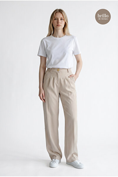 Fast Perry High Waist Elastic Wide Leg Palazzo Woven Women's Trousers