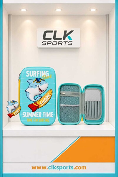 CLK SPORTS حقيبة أقلام رصاص كبيرة الحجم من FixPoint Eva - سمكة القرش المتصاعدة