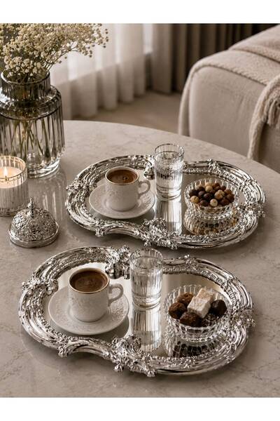 RoyalDecorHome PASLANMAZ ÇELİK GÜMÜŞ 2Lİ İŞLEMELİ DANTEL DESEN ARTNOVA SERVİS...