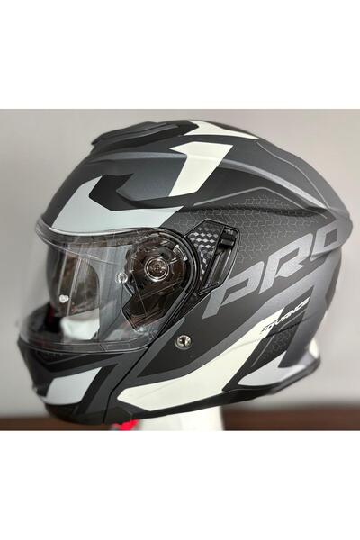 ÖZKAN MOTOR35 ÇENE AÇILIR KASK MAT BLACK-GRİ STİCKER 3