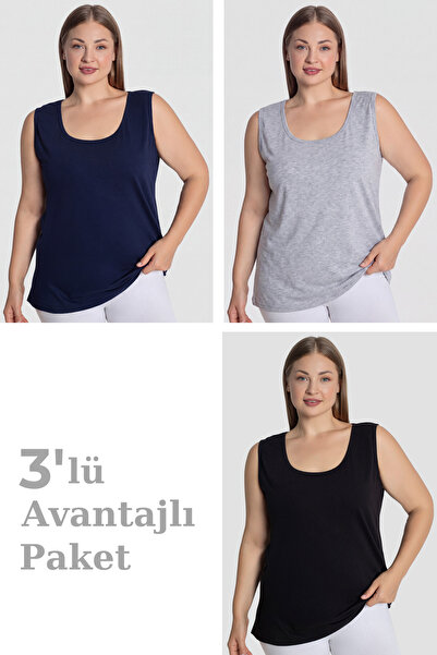 Arma Yıldız Women's Cotton Plus Size Thick Strap Undershirt 3-Pack