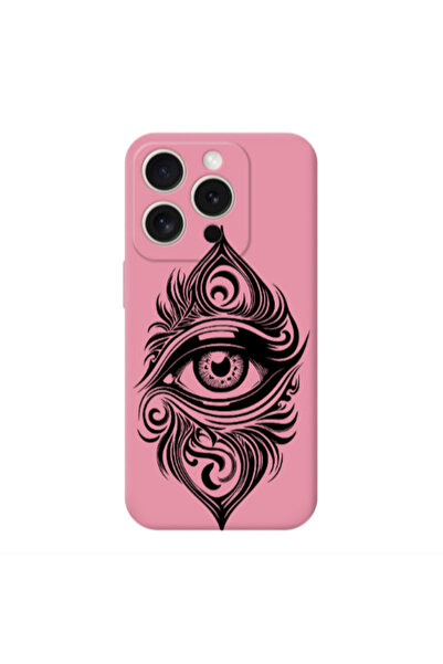 Other Apple iPhone 15 Pro Eye patterned drawing Pink Colored Silicone TPU Θήκη