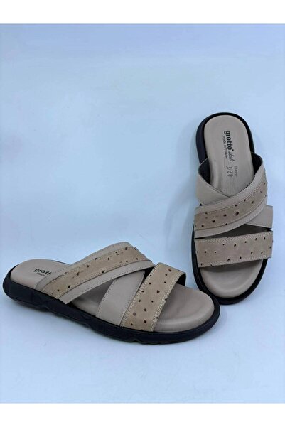 Papuccu Beige Men's Genuine Leather Slippers