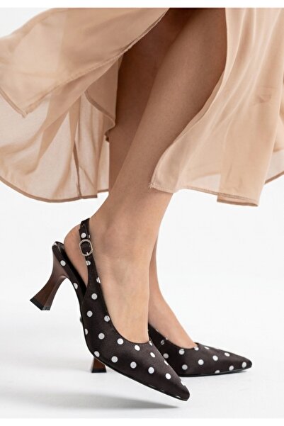 Lavish Gold Urjay Brown Satin White Detailed Heeled Shoes