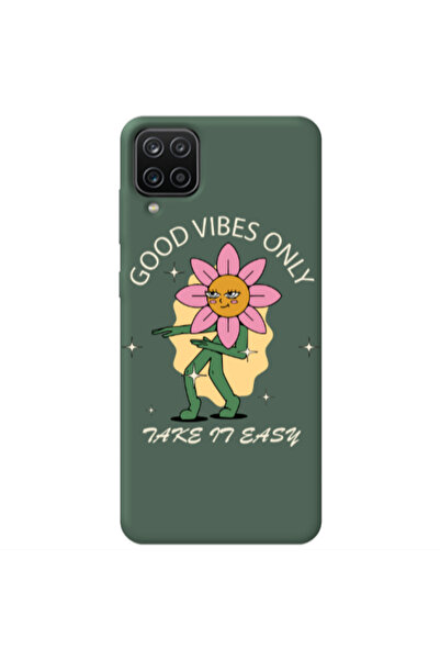 Other Samsung A12 Good Vibes Only Dark Green Colored Silicone TPU Θήκη
