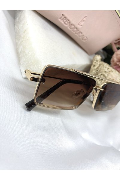 TD TRENDDURAGI Burch Retro Gold Detailed Light Brown Women's Sunglasses