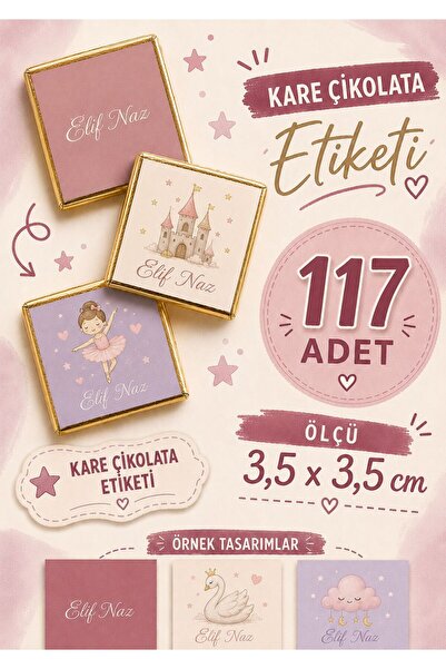 YEAP OFFICE Kişiye Özel İsimli Kare Çikolata Etiketi Yapışkanlı 117 Adet (3,5...