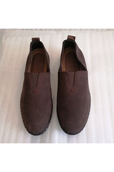 Butik Tülin Unisex Genuine Cowhide Nubuck Brown Elastic Soft Non-Slip Flexibl...