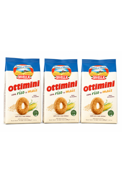 Divella Set de 3 biscuiți Ottimini cu orez și porumb 400 g, 1.2 kg, Sursă de ...