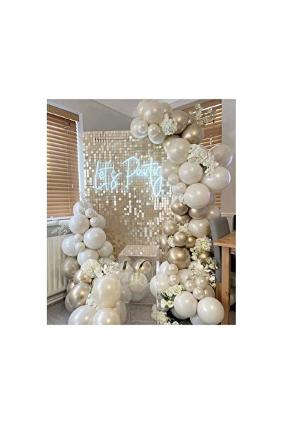 Empressco 80-Piece Sea Sand White and Gold Chrome Balloon Set, Add Elegance t...