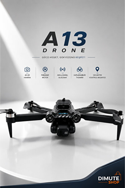 Dimute Shop A13 Drone 4K HD Kameralı Fırçasız Motor Akıllı Engel Sensörlü Katlanabilir Drone