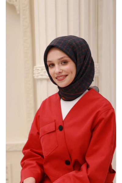 Silk Home Olinda Eşarp IST 48001 - 09 Siyah - Mürdüm İnce Monogram Desen