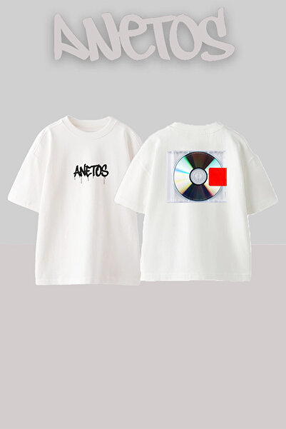 Anetos تي شيرت أبيض كبير الحجم مطبوع بتصميم Kanye West Yeezus_1 للجنسين