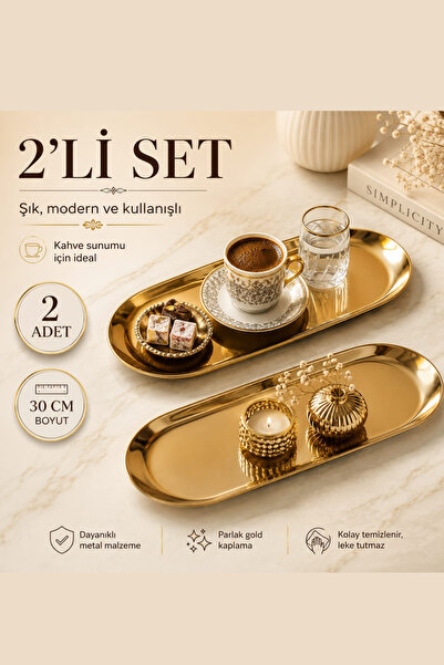 Vox Art 2'li Dekoratif Sunum Tepsisi 30 cm (Gold)