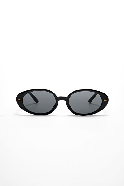 REN EYEWEAR Naomi Women's Sunglasses Oval Capsule Shiny Black Gold Line Detai...