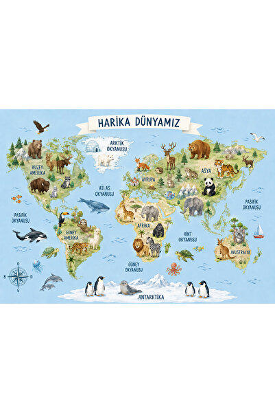 MaisonVelinCo Harika Dünyamız Eğitici Dünya Haritası Yapışkanlı Poster/Duvar ...
