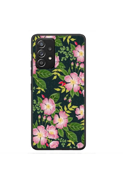 Other Samsung A33 Pink flowers green laves Black Glossy Θήκη