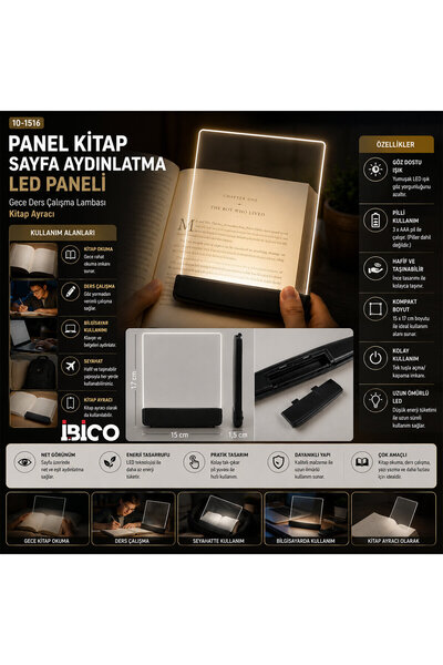 RELATOS LIGHT PANEL KİTAP SAYFA AYDINLATMA LED PANELİ KİTAP OKUMA PİLLİ 15X17...