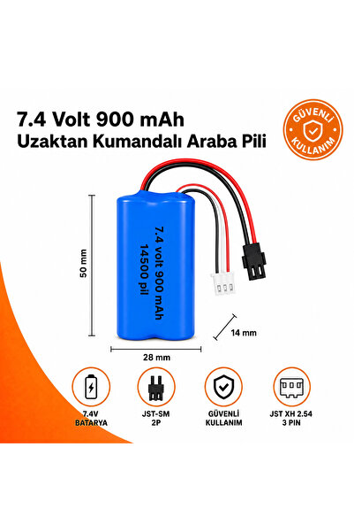 MAMSHOP 7.4 volt 900 mAh 14500 (AA Kalem Pil boyutunda) RC oyuncak Araba Pili...