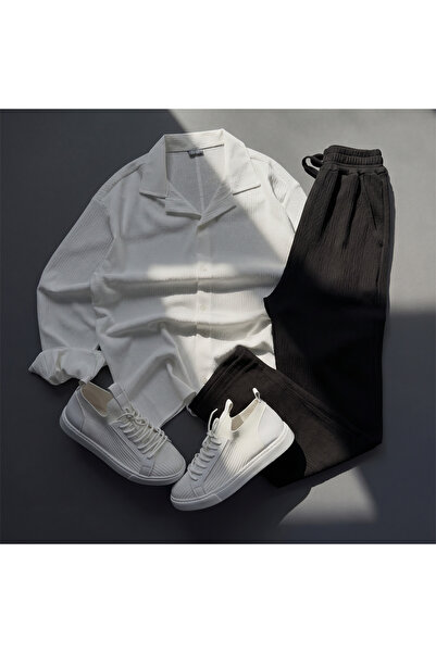blucombin Men's Bürümcük Seasonal Shirt and Baggy Pants Set 2-Piece Wide Cut