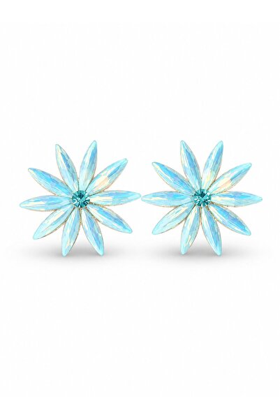 serelya Ice Blue Crystal Stone Lotus Model Women's Earrings