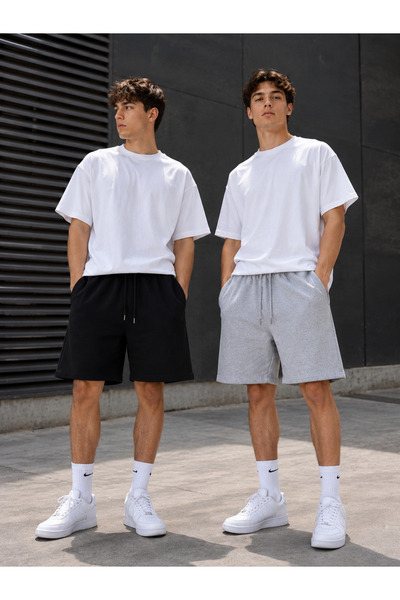 CAONNES 2-Pack Men's Shorts (Black-Grey) Summer Shorts Comfortable and Anti-S...