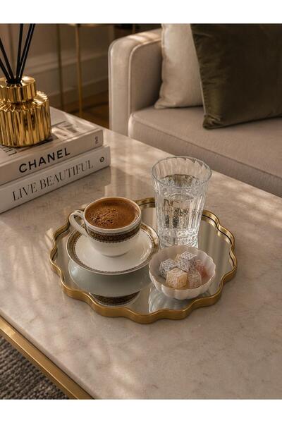 netteucuzluk Daisy Patterned Mirror Presentation Tray and Decorative Wall Mirror