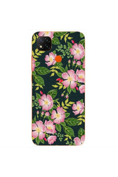 Other Xiaomi Redmi 9c Pink flowers green laves Transparent Silicone TPU Θήκη