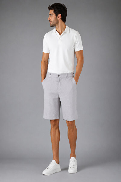 Bisse Gray Linen Viscose Pocket Bermuda Shorts
