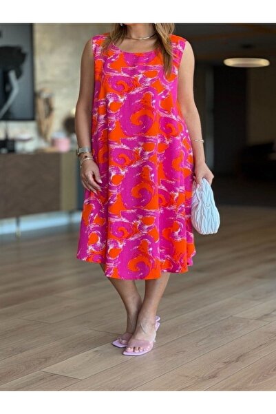 MİRVE BUTİK Asymmetric Cut, Patterned, Sleeveless Dress