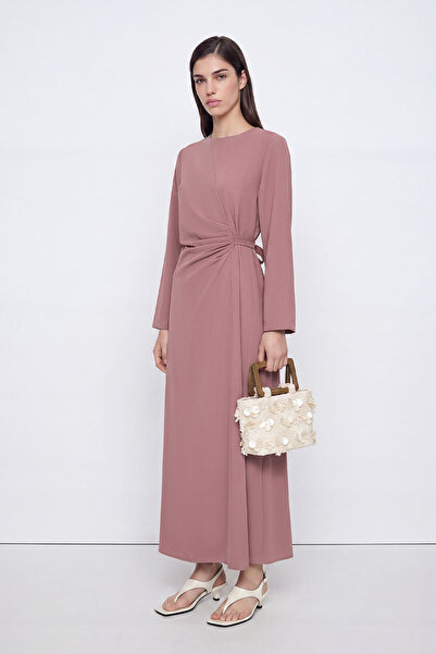 Hooopstore Φόρεμα Dusty Rose με λεπτομέρεια στο πλάι με κορδόνια
