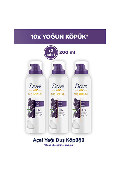 Dove Duş Köpüğü Açai Yağı 10 Kat Daha Yoğun Köpük 200 ml x3